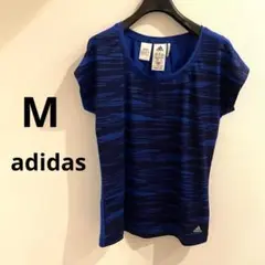 adidas ストライプ 半袖Tシャツ 青　M