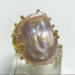 値引き× No.3 天然オイスターパール　バロックパールリングゴールドカラー
