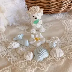 ちびくまちゃんとフェザープレート♡アロマストーン置物♡インテリア