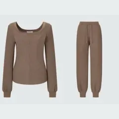 ユニクロ マメ ヒートテックウールブレンドワッフルスクエアネックT&パンツ