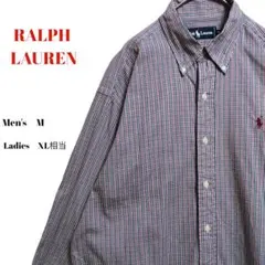 【 即完売】ラルフローレン長袖シャツ　チェック　刺繍ポニー　メンズM　古着