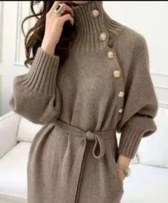 最終値下げ 30分後出品終了 LOPASS ハイネック ベルト ニットワンピース