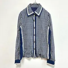 金ボタン　シャツ　長袖　千鳥柄　総柄　ネイビー　白　綺麗め　セレモニー　秋冬