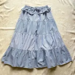 ランバンオンブルー　2way仕様　ストライプ柄ティアード　ロングフレアスカート