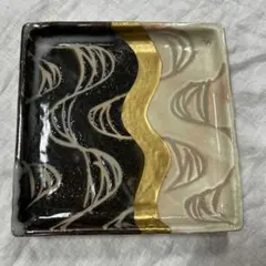 仙山窯/安藤日出武 造/金彩波紋大皿/飾皿/共箱/陶磁器/焼物のサムネイル