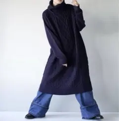 新品 イーザッカマニア ニットワンピ ネイビー フリーサイズ zootie