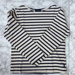 BACK NUMBER 130 ストライプ 長袖カットソー ベージュ ネイビー