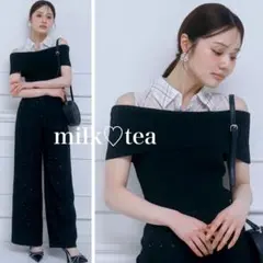 新品タグ ロイヤルパーティー チェックブラウスドッキングニットトップス ブラックのサムネイル