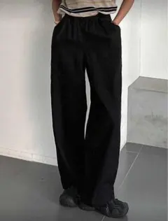 ブラック ワイドパンツ コットン混紡