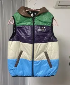 【中古美品】ミキハウス ダブルB リバーシブル中綿ベスト ベアー 星