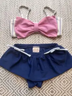 プティマイン　リボン付きセパレート水着 ピンク・ネイビー120cm