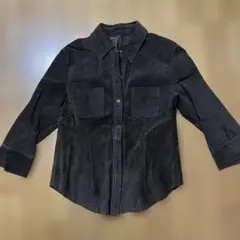 豚革ダークブラウン七分袖シャツ