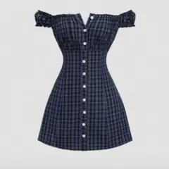 SHEIN チェック柄　オフショル　ワンピース