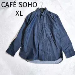 カフェソーホー◆ デニムシャツ 長袖 ボタンダウン 紺 XL カジュアル2409のサムネイル