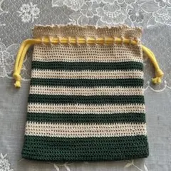 ❤️緑とベージュのストライプ 巾着袋