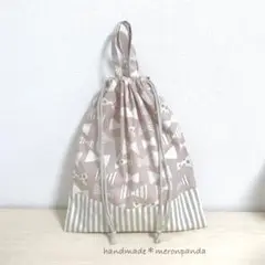 リボンくすみピンク 体操着袋(内側ネームタグ付き)