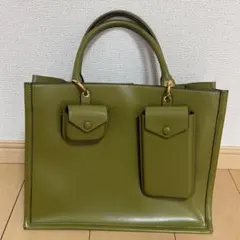 【美品】　チャールズアンドキース　オリーブグリーン ハンドバッグ
