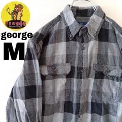 USA古着 george　ネルシャツM　ブラックグレー　チェック
