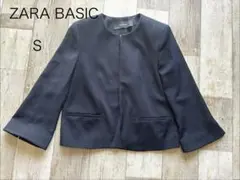 ZARA BASIC ノーカラージャケット S 紺色