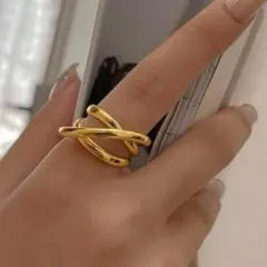クロスリング　ゴールド 太め　ノット 韓国　大ぶり　オープンリング
