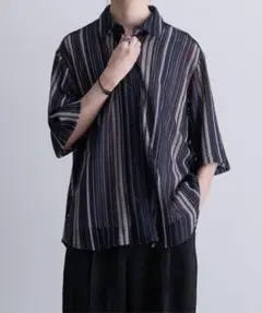 24SS バリアスルーズレギュラーシャツ -マルチストライプレース-のサムネイル