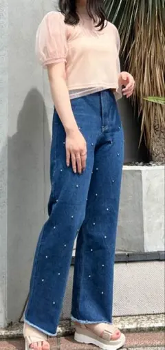 新品 未使用 INGNI ビジュー付きデニムパンツ