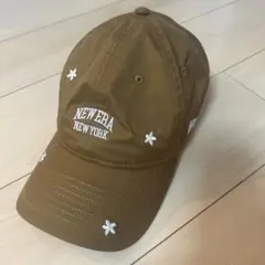 ニューエラ フラワー刺繍 キャップ キャメル 茶