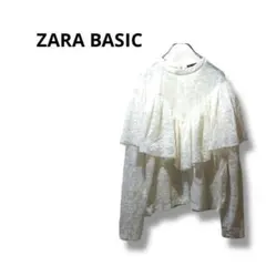 【ザラベーシック】長袖　ブラウス　レース　透け感　かわいい　白　M