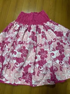 フラダンス用パウスカート ピンク 花柄