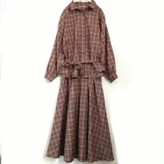 ナイスクラップ チェック ボウタイ シャツ フレアスカート セットアップ F