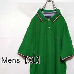 L86【US輸入】トミーヒルフィガー　半袖ポロシャツ【メンズXL】グリーン
