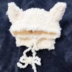 猫耳付き帽子　キッズ　子供帽子　アイボリー　冬服