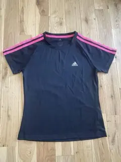 【adidas】 レディース 半袖 Tシャツ ピンクライン ブラック 《美品》