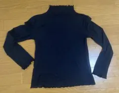 未使用品　黒 ハイネック フリル付き長袖トップス