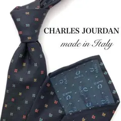 【美品】CHARLES JOURDAN ネクタイ 小紋柄　幾何学模様 ネイビー