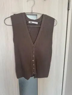 ZARA ブラウン Vネック ニットベスト