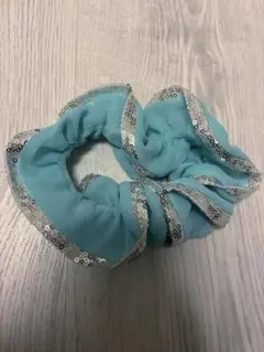 ★ 水色 シフォン ビーズシュシュ