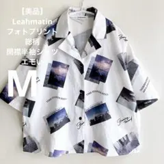 Leahmatin 総柄 フォトプリント 半袖シャツ M 白 ビッグシルエット