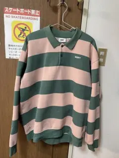 OBEY ストライプ 襟付きスウェット