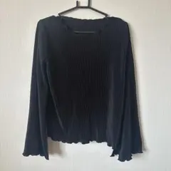 リブ編み ブラック 長袖 Tシャツ M