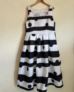白黒ストライプドットノースリーブワンピース