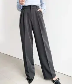 センタープレスハイウエストツータックセミワイドスラックスパンツ