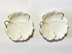 NARUMI鳴海製陶 ボーンチャイナ リーフディッシュ白磁縁金彩 2枚組 未使用