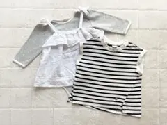 プティマイン 女の子 トップス 2点セット 長袖ロンパース ノースリーブTシャツ