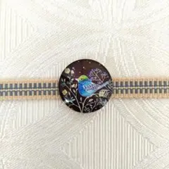 帯留め　青い鳥　真田紐セット！