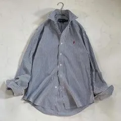 ラルフローレン　ストライプシャツ　ポニー刺繍　オーバーサイズ　カスタムフィット