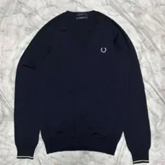 FRED PERRY Vネックニット イタリア製 ウール100% ネイビー 36