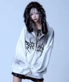 『REFLEM/レフレム』ファー付き顔料加工ZIPパーカー/ホワイト