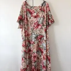 花柄 半袖 ワンピース 赤 ひざ丈 レディース 体型カバー 夏服 薄手