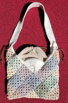 ハンドメイド　コットン グラニーバッグ